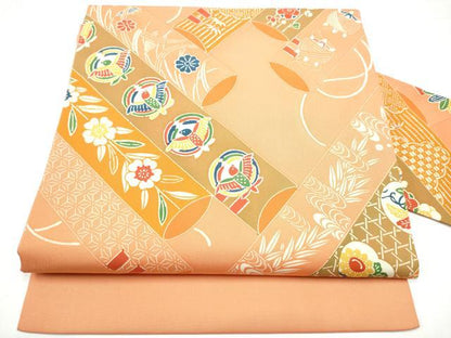 平和屋着物●塩瀬　九寸名古屋帯　型染め　花鳥文　正絹　逸品　CABG9192hy