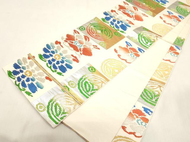 平和屋着物●六通柄袋帯　遠所七宝錦　金銀糸　正絹　逸品　未使用　CABG9203dy