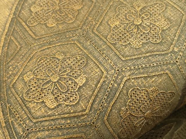 平和屋着物●中国三大刺繍　スワトウ刺繍　太鼓柄袋帯　紬地　花鳥丸文　金彩　引箔　正絹　逸品　CABG9204dy