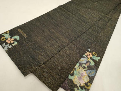 平和屋着物●太鼓柄袋帯　更紗花鳥文　金糸　三越扱い　正絹　逸品　CABG9207dy