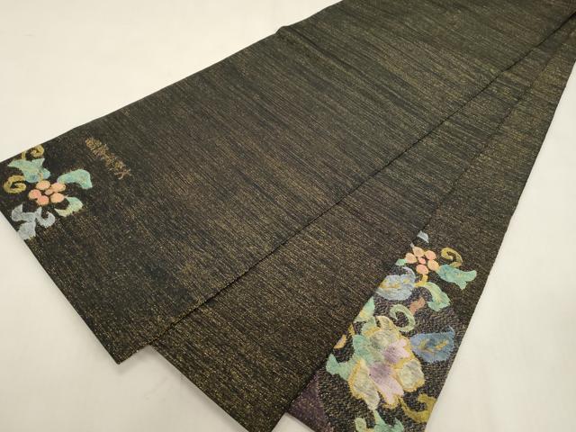 平和屋着物●太鼓柄袋帯　更紗花鳥文　金糸　三越扱い　正絹　逸品　CABG9207dy