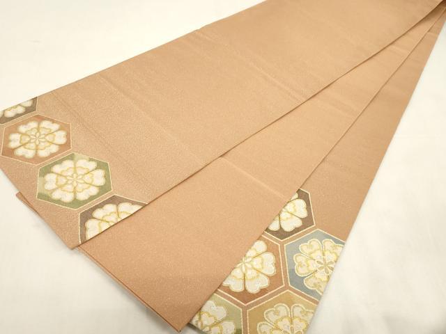 平和屋着物●爪掻き本綴れ　太鼓柄袋帯　亀甲花文　金銀糸　正絹　逸品　未使用　CABG9208dy
