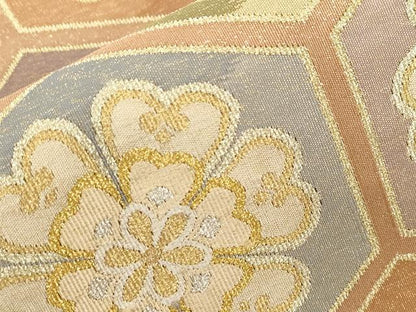 平和屋着物●爪掻き本綴れ　太鼓柄袋帯　亀甲花文　金銀糸　正絹　逸品　未使用　CABG9208dy