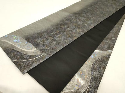 平和屋着物●太鼓柄袋帯　霞文　銀糸　正絹　逸品　CABG9211dy