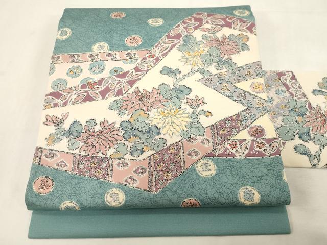平和屋着物●九寸名古屋帯　草花文　正絹　逸品　CABG9231dy