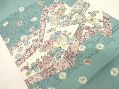 平和屋着物●九寸名古屋帯　草花文　正絹　逸品　CABG9231dy