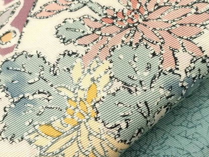 平和屋着物●九寸名古屋帯　草花文　正絹　逸品　CABG9231dy