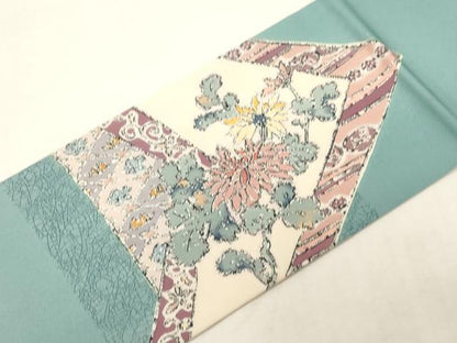 平和屋着物●九寸名古屋帯　草花文　正絹　逸品　CABG9231dy