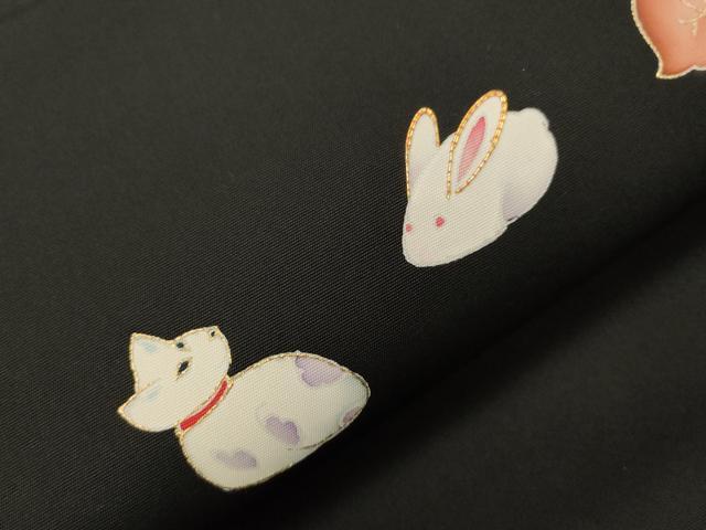 平和屋着物●塩瀬　九寸開き名古屋帯　駒刺繍　干支　黒地　金彩　正絹　逸品　CABG9235dy