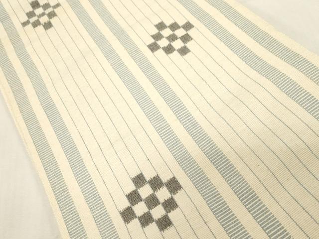 平和屋着物●本場琉球絣　八寸名古屋帯　手おり　桃原厚吉　桃原織物工房　幾何学文　正絹　逸品　CABG9238dy