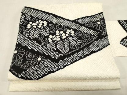 平和屋着物●九寸名古屋帯　総絞り　花唐草文　正絹　逸品　CABG9239dy