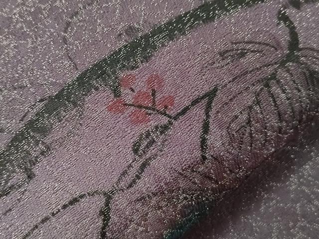 平和屋着物●九寸名古屋帯　手描き　蔦の葉文　銀通し地　正絹　逸品　CABG9242dy