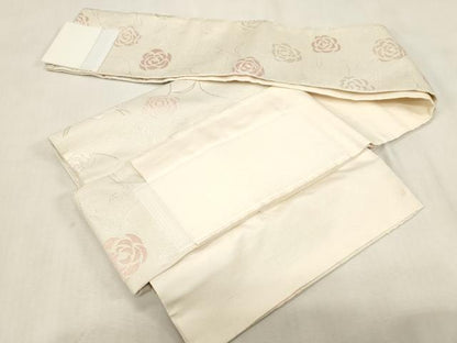 平和屋着物●ワンタッチつけ帯　草花文　銀糸　正絹　逸品　CABG9275dy