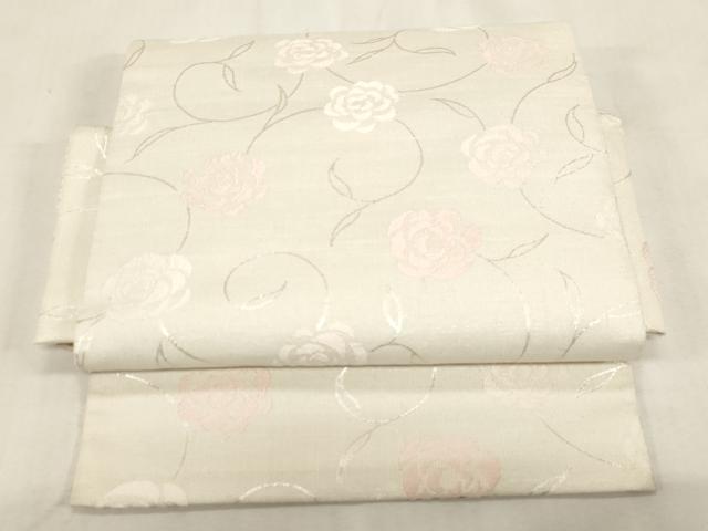 平和屋着物●ワンタッチつけ帯　草花文　銀糸　正絹　逸品　CABG9275dy