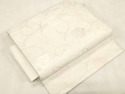 平和屋着物●ワンタッチつけ帯　草花文　銀糸　正絹　逸品　CABG9275dy