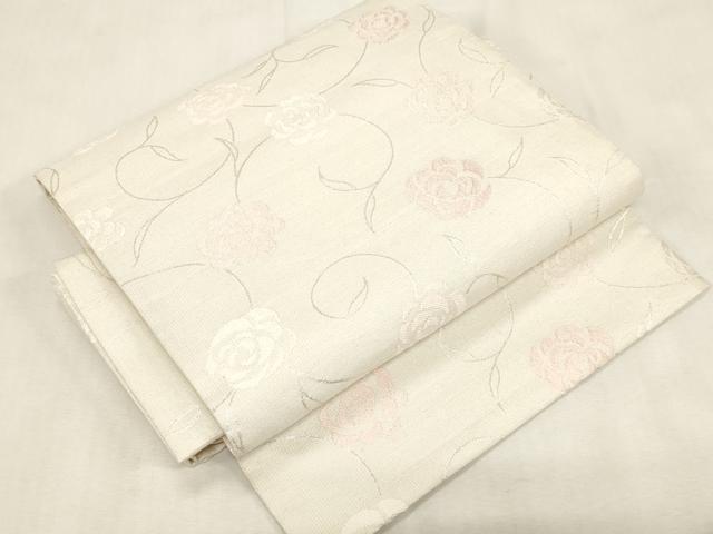 平和屋着物●ワンタッチつけ帯　草花文　銀糸　正絹　逸品　CABG9275dy