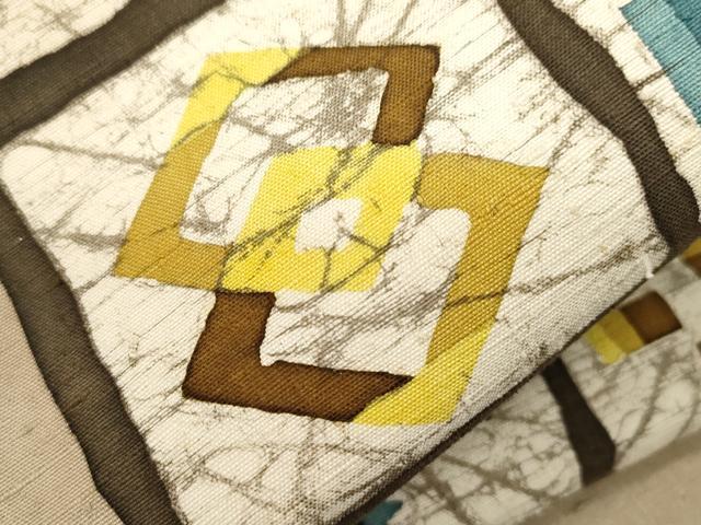平和屋着物●つけ帯　紬地　ろうけつ染め　幾何学文　正絹　逸品　未使用　CABG9279dy