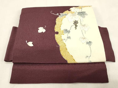 平和屋着物●つけ帯　雪輪葡萄蔦の葉文　金彩　鬼しぼ縮緬　正絹　逸品　CABG9281dy
