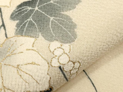 平和屋着物●つけ帯　雪輪葡萄蔦の葉文　金彩　鬼しぼ縮緬　正絹　逸品　CABG9281dy