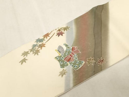 平和屋着物●塩瀬　つけ帯　友禅　人物文　正絹　逸品　CABG9282dy