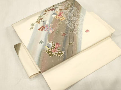 平和屋着物●塩瀬　つけ帯　友禅　人物文　正絹　逸品　CABG9282dy