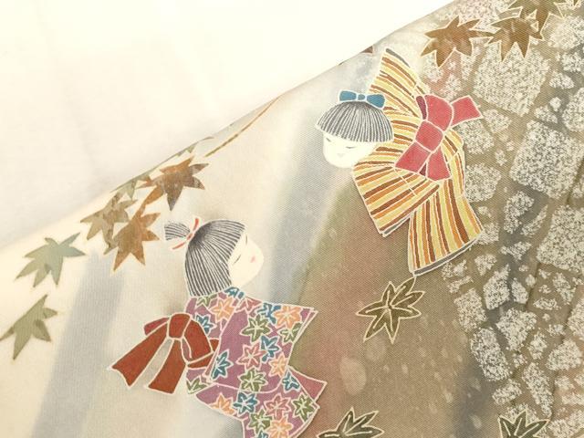 平和屋着物●塩瀬　つけ帯　友禅　人物文　正絹　逸品　CABG9282dy