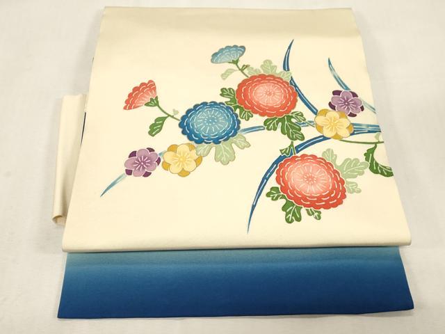 平和屋着物●塩瀬　つけ帯　型染め　草花文　金彩　正絹　逸品　CABG9285dy