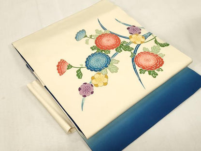 平和屋着物●塩瀬　つけ帯　型染め　草花文　金彩　正絹　逸品　CABG9285dy