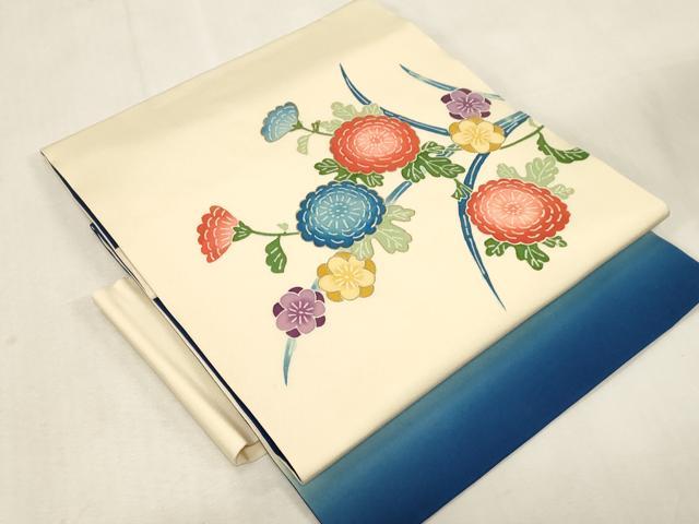 平和屋着物●塩瀬　つけ帯　型染め　草花文　金彩　正絹　逸品　CABG9285dy