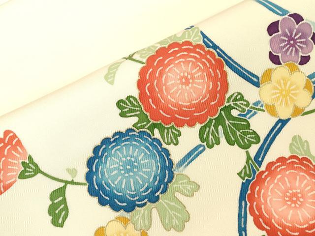 平和屋着物●塩瀬　つけ帯　型染め　草花文　金彩　正絹　逸品　CABG9285dy
