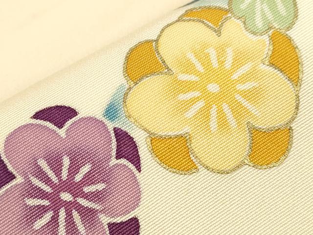 平和屋着物●塩瀬　つけ帯　型染め　草花文　金彩　正絹　逸品　CABG9285dy