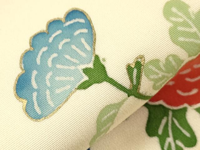平和屋着物●塩瀬　つけ帯　型染め　草花文　金彩　正絹　逸品　CABG9285dy