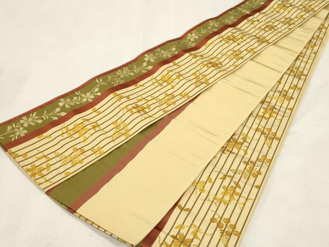 平和屋着物●本場筑前博多織　半幅帯　草花間道　原田織物　証紙付き　正絹　逸品　CABG9308dy