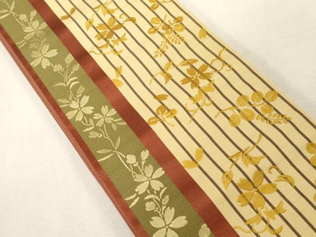 平和屋着物●本場筑前博多織　半幅帯　草花間道　原田織物　証紙付き　正絹　逸品　CABG9308dy