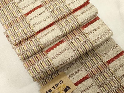 平和屋着物●半幅帯　紬さがの　めがね織　横段文　未使用　CABG9309dy