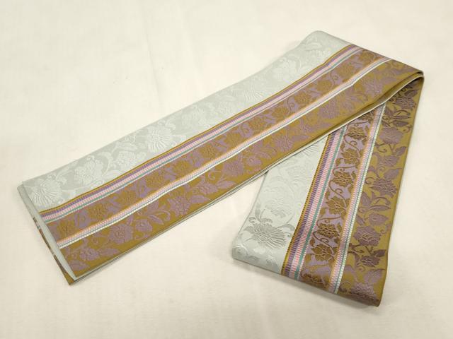 平和屋着物●本場筑前博多織　半幅帯　草花間道　小野和也　証紙付き　正絹　逸品　CABG9311dy