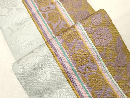 平和屋着物●本場筑前博多織　半幅帯　草花間道　小野和也　証紙付き　正絹　逸品　CABG9311dy
