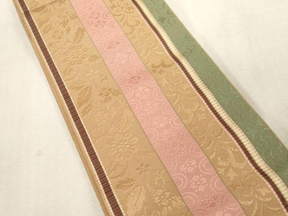 平和屋着物●本場筑前博多織　半幅帯　草花間道　正絹　逸品　CABG9315dy