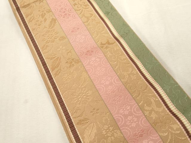平和屋着物●本場筑前博多織　半幅帯　草花間道　正絹　逸品　CABG9315dy