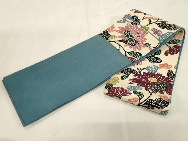 平和屋着物●半幅帯　型染め　草花文　鬼しぼ縮緬　正絹　逸品　CABG9317dy