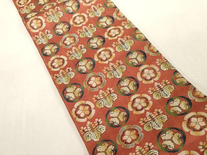 平和屋着物●本場筑前博多織　半幅帯　草花丸文　金糸　正絹　逸品　CABG9324dy