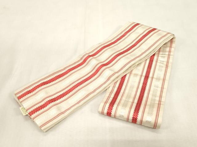 平和屋着物●本場筑前博多織　半幅帯　幾何学文　証紙付き　正絹　逸品　CABG9325dy