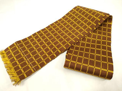 平和屋着物●本場黄八丈　紬　両面　半幅帯　格子柄　正絹　逸品　CABG9326dy