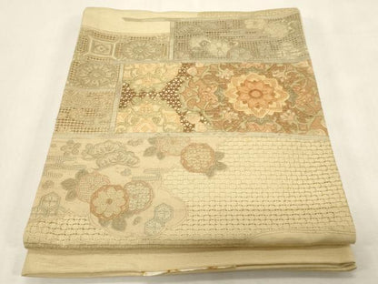 平和屋着物●中国三大刺繍　スワトウ刺繍　相良刺繍　総刺繍　太鼓柄袋帯　紬地　横段花文　正絹　逸品　未使用　CABG9333dy