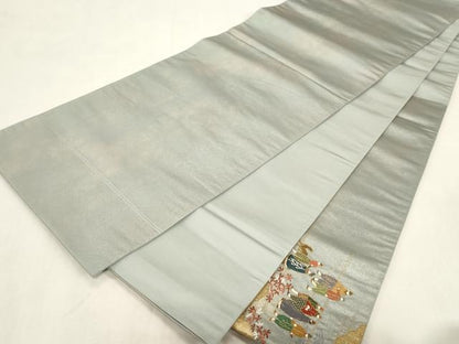 平和屋着物●太鼓柄袋帯　刺繍　人物風景文　金銀彩　引箔　正絹　逸品　CABG9340dy