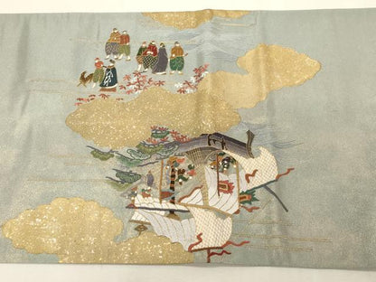 平和屋着物●太鼓柄袋帯　刺繍　人物風景文　金銀彩　引箔　正絹　逸品　CABG9340dy