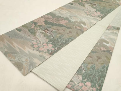 平和屋着物●六通柄袋帯　紹巴　風景文　正絹　逸品　CABG9345dy