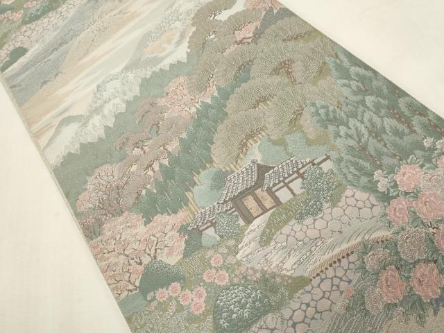 平和屋着物●六通柄袋帯　紹巴　風景文　正絹　逸品　CABG9345dy