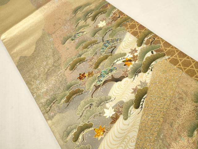 平和屋着物●螺鈿作家　藤本隆士　六通柄袋帯　流水枝松文　金銀彩　引箔　正絹　逸品　CABG9346dy