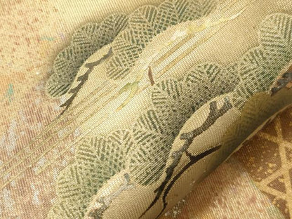 平和屋着物●螺鈿作家　藤本隆士　六通柄袋帯　流水枝松文　金銀彩　引箔　正絹　逸品　CABG9346dy